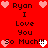 Red background with pixelated text and heart icons arranged in a pattern, displaying 'Ryan I Love You So Much!!' repeated twice
