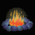 Four pixelated campfire animations arranged in a , each showing flame and smoke variations against black background