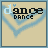A 5x5 contact sheet of animated frames showing a pixel art icon with the text "dance DANCE" and "we're falling apart to half time." in alternating light/dark states on a beige background with blue heart outlines.
