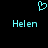 A static pixel art image with a cyan heart symbol above two instances of the name 'Helen' in cyan text on black background.
