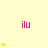 pink 'ilu' text and green heart stacks on a pale yellow background with a gray rectangle in the bottom right