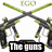 six paintball-themed images with text labels: guns, hoppers, teams, a player in red gear, an action shot, and a gun silhouette