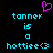 A static pixel art image with cyan text and a pink heart symbol on black background.