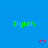 Blue background with green text 'Dylon' on left and right, two red pixelated hearts below center.