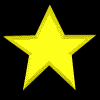 Four yellow star-shaped objects and one vertical bar on a black background, with visible pixelation.