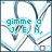 Animated sequence of text fragments over a blue-and-white patterned background with heart shapes.