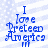 Blue pixelated text on a light blue and white striped background with scattered dots, showing 'I love Preteen America' in stylized lettering.