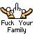 Pixelated graphic shows a white cursor hand with middle finger extended, flanked by two yellow trophy-like objects on gray background with bold text below.