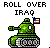 Pixel art tank icon with American flag and text "ROLL OVER IRAQ" above it, static single-frame image.
