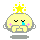Pixelated yellow character with closed eyes, blue tears, pink cheeks, and a star crown in four variations showing different arm positions.