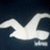 A pixelated white bird-like figure with outstretched wings against a dark blue background, appearing as a static digital icon.
