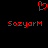 Red pixelated heart symbol above two identical red text strings on black background.
