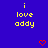 Blue background with yellow text "i love addy" repeated across the image, red heart symbols in various positions.