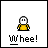 A 3x3 contact sheet of a pixel art animation showing a yellow stick figure character in various positions with motion lines and the text 'Whee!' below each frame.