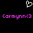 Pixelated white heart symbol above two identical pink text strings reading 'Carmynn<3' on a black background.
