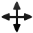 Black four-directional arrow icon with pixelated edges on a light gray background, rendered in a low-resolution style.