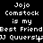 Pixelated text repeats across a black background with animated cursor-like changes in punctuation and spacing.
