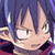 Pixelated anime-style character face with spiky purple hair, large white eyes, and a neutral expression on a dark background.