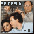 Static pixelated icon featuring four characters from Seinfeld with "SEINFELD" text at top and "FAN" text at bottom, rendered in low-resolution digital style.