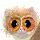 Pixelated owl face with large brown eyes and white facial markings, displayed in a with Thai text above and below