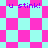 Pixelated text 'u stink!' appears on a checkered background with alternating pink and cyan squares.