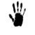Four black handprint icons arranged in a 2x2 grid on gray background, each with distinct finger positions and slight variations in outline quality.