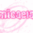 Pixelated image with pink text and a purple rabbit on white background.
