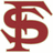 A pixelated maroon monogram featuring intertwined stylized letters S and F with a small cross-like element, set against a white background.