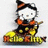 Pixelated cartoon cat in witch costume with orange hat and dress, standing on 'Halloween' text against white background next to orange reading 'Happy Halloween'