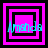 Four square display a name in cyan text over nested black and magenta squares with varying square counts