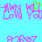 Pixelated pink text 'Love Ya' with a green heart symbol on top, repeated in two against a light blue background