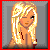 Pixel art contact sheet showing two frames of an animated buddy icon with a blonde cartoon character in different poses and text changes.