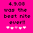 Bright pink background with black pixelated text reading '4.9.08 was the best nite ever!!' and five white/pink heart icons below.