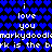 Pixelated blue and black heart-patterned background with repeated white text 'i love you' and partial phrases, static image.