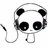 Pixelated panda head with large black eyes and ears, wearing headphones with visible wires, expression neutral, static pose.