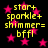 Black background with pink star shapes and yellow text reading 'start+ sparkle+ shimmer= bffl' in four identical sections.