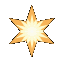 Two pixelated star-shaped icons with orange and white gradients on a gray background, showing sequential animation frames.