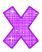 Three purple X-shaped icons with white borders on a gray background, each displaying different animation states.