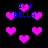 Pixelated pink hearts and blue text 'ILY BELLA' on black background with varying heart sizes.