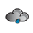 Pixelated gray cloud icon with white outline and single blue raindrop at bottom center, set against solid light gray background.