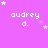 A purple background with repeated 'audrey d.' text and white stars in various positions across the image.