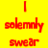 Red pixelated text on a bright yellow background forms the phrase "I that I solemnly am up to swear no good" in scattered letter arrangements.