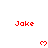 Red pixelated text 'Jake' appears above red heart icons in a on white background