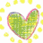 Animated icon with four quadrants: green heart, pink fabric, peace symbol, and partial text.