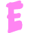A static contact sheet showing two frames of an animated icon with a large pink letter E on the left and scattered gray pixelated shapes on the right against a white background.