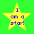 Four identical yellow stars with blue text on a green background, each star displaying "I am a star!" in pixelated font.