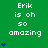 Green background with white text 'Erik is oh so amazing' and blue heart symbols in a pattern, showing animation changes in heart count per