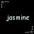 Pixelated black background with white text 'jasmine' repeated three times in two , surrounded by small star and dot patterns