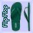 Pixelated icon with vertical text 'flipflop' on left, green flip-flop shape in center, and partial side view of another flip-flop on right against light purple background.