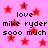 Pink background with red stars and repeated black text reading "i love mike ryder sooo much" in a pixelated style.
